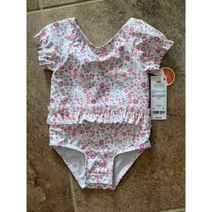 Carter's Baby Girls One Piece White/Pink Floral Bathing Suit Size 6M NWT